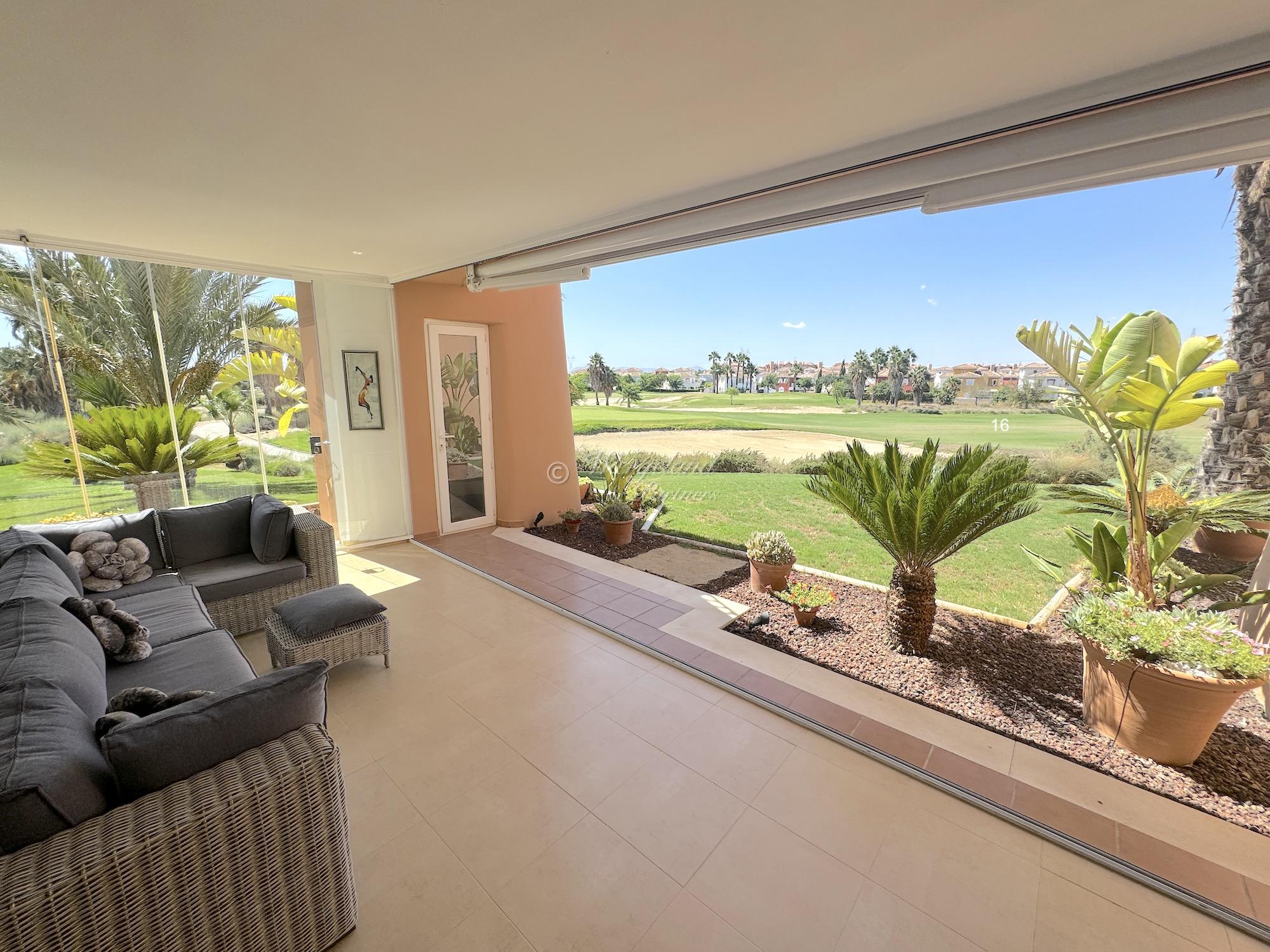 1. line golf, 3 bed, south-west corner, furnished, terraces w. glass curtains, storage [14501]